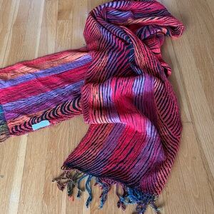Vibrant Multi-Color silk-blend Striped Scarf with Fringe